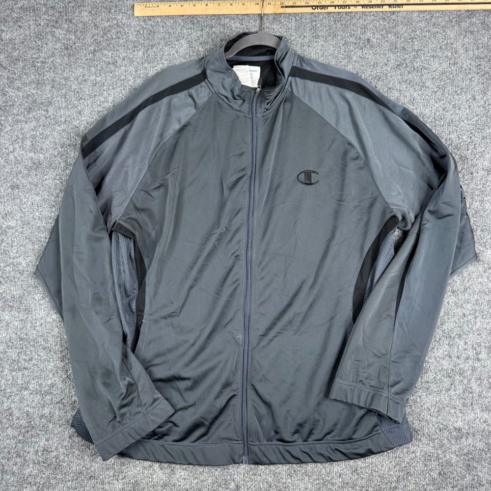 Champion Track Jacket Mens Size XL Gray Full Zip Athletic Stripe Snag Good